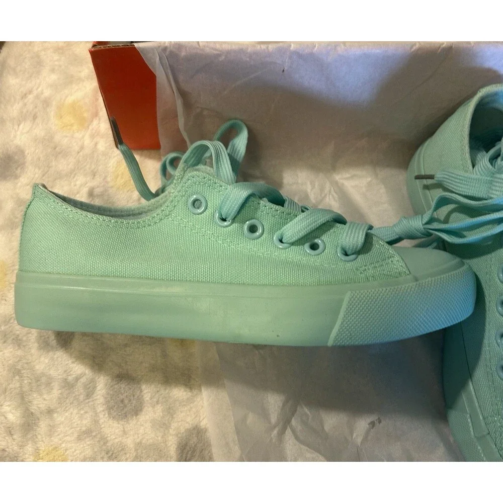 SPORTS Teal Canvas Low Top Lace-Up Sneaker Tennis Shoes Unisex Kids US size 5